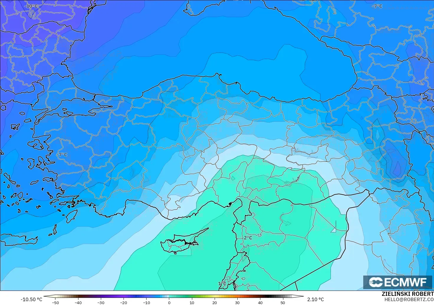 ECMWF IFS 0.25° modelo - Turkey, Temperature at 500hPa