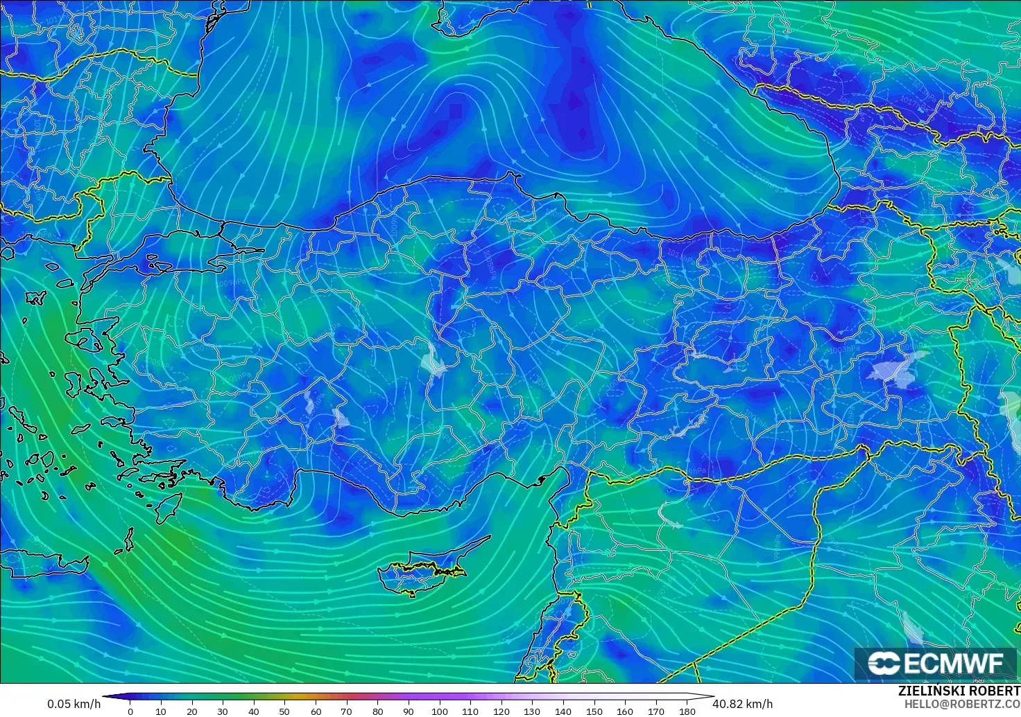 ECMWF IFS 0.25° modelo - Turkey, Wind at 10m