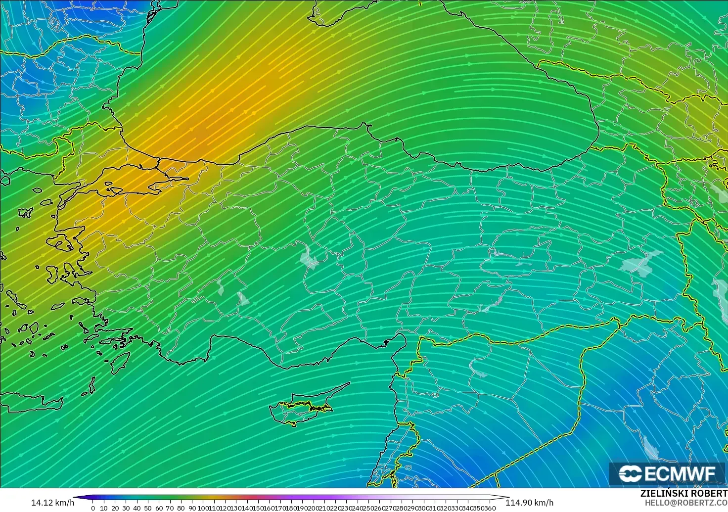 ECMWF IFS 0.25° modelo - Turkey, Wind at 300hPa (jet stream)