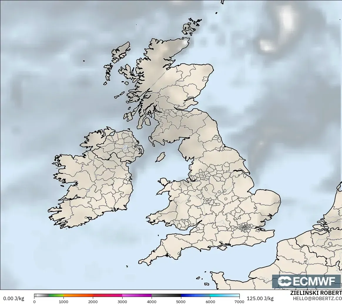 ECMWF IFS 0.25° modelo - United Kingdom, CAPE