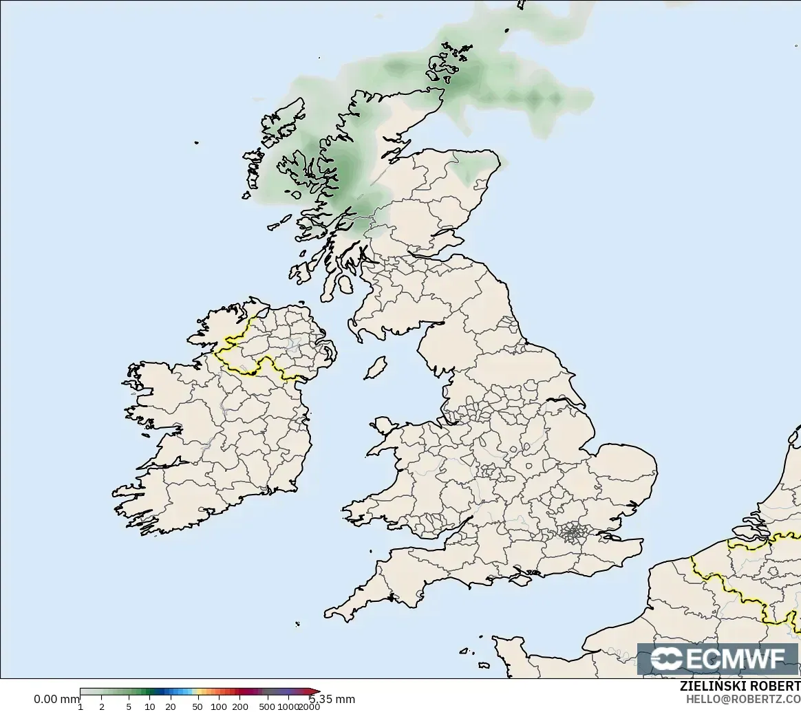 ECMWF IFS 0.25° modelo - United Kingdom, Precipitation Accumulation