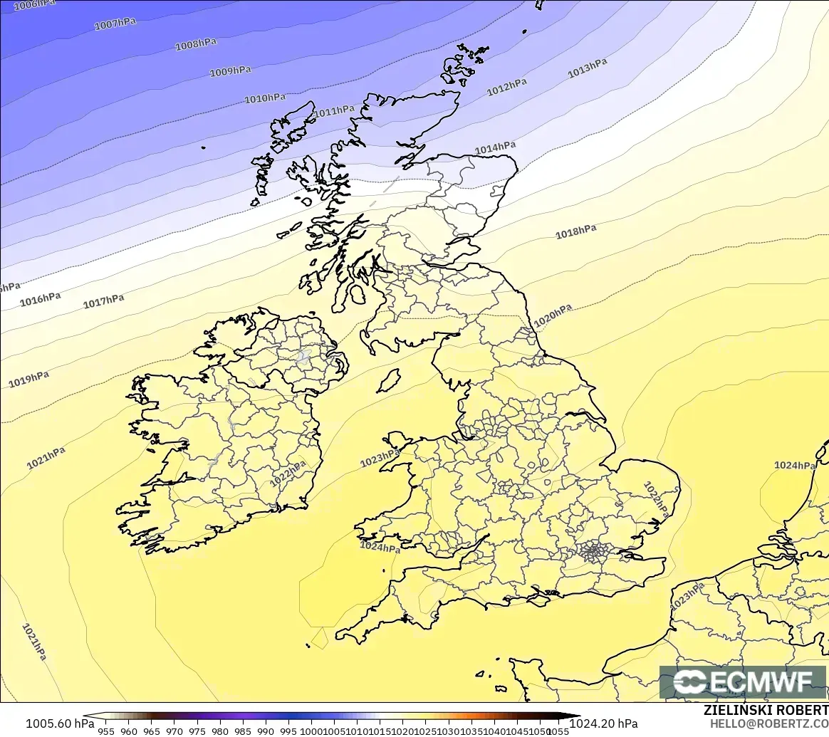 ECMWF IFS 0.25° modelo - United Kingdom, Pressure