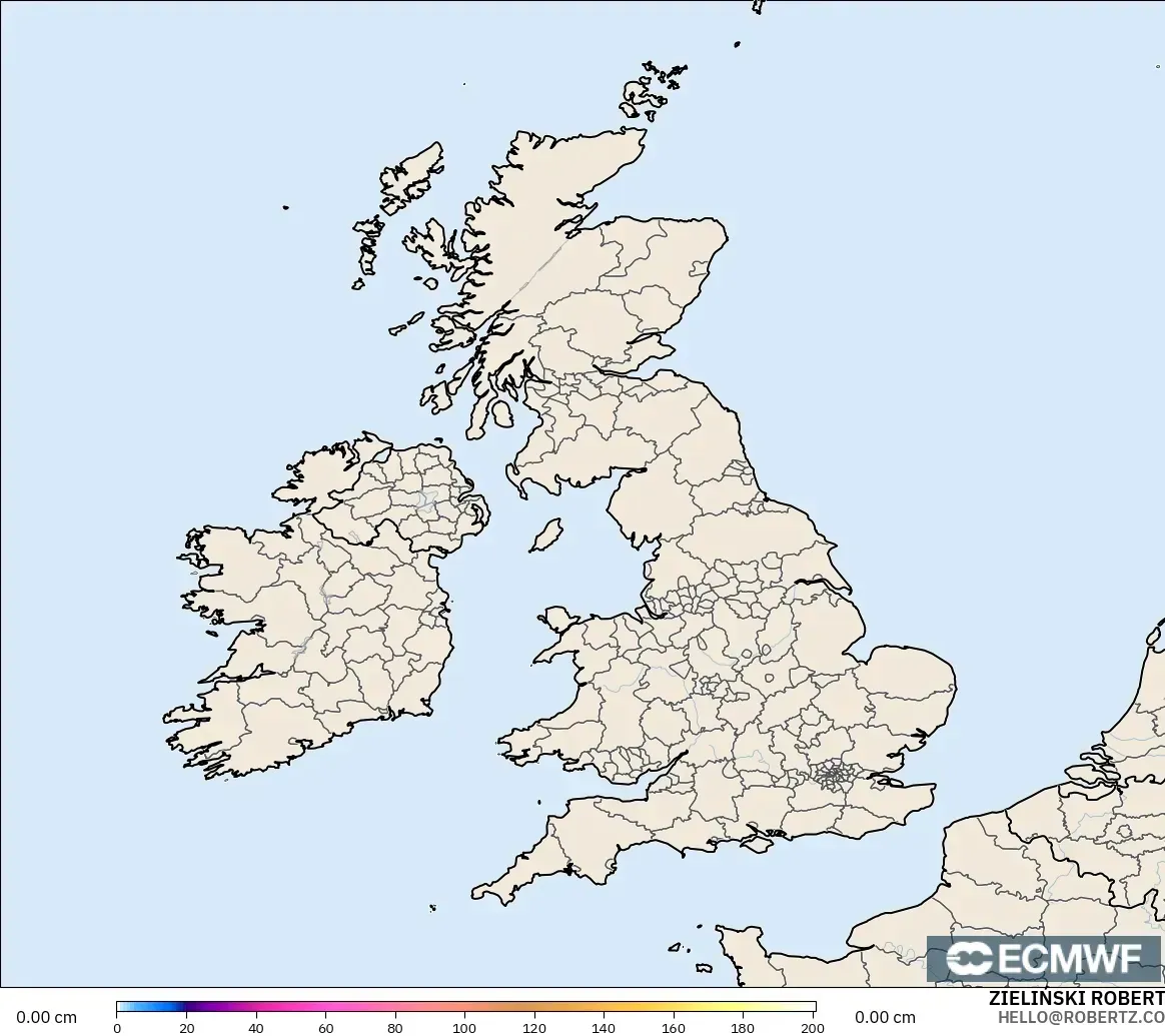ECMWF IFS 0.25° modelo - United Kingdom, Snow Depth