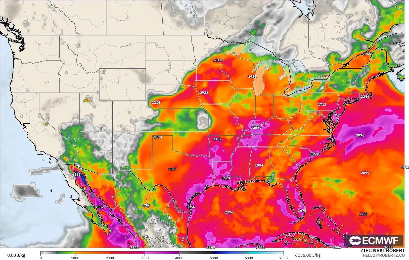 ECMWF IFS 0.25° modelo - United States, CAPE