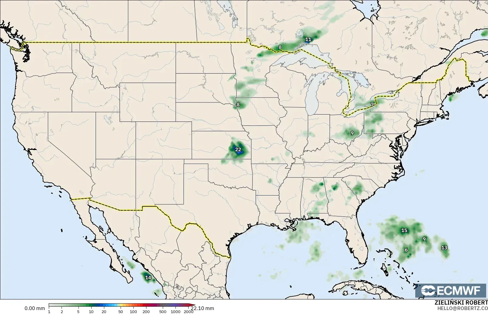 ECMWF IFS 0.25° modelo - United States, Precipitation Accumulation