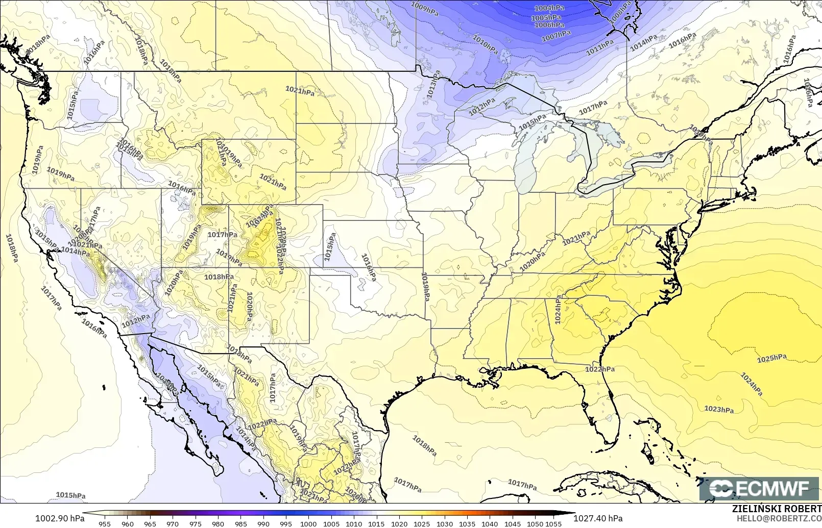 ECMWF IFS 0.25° modelo - United States, Pressure
