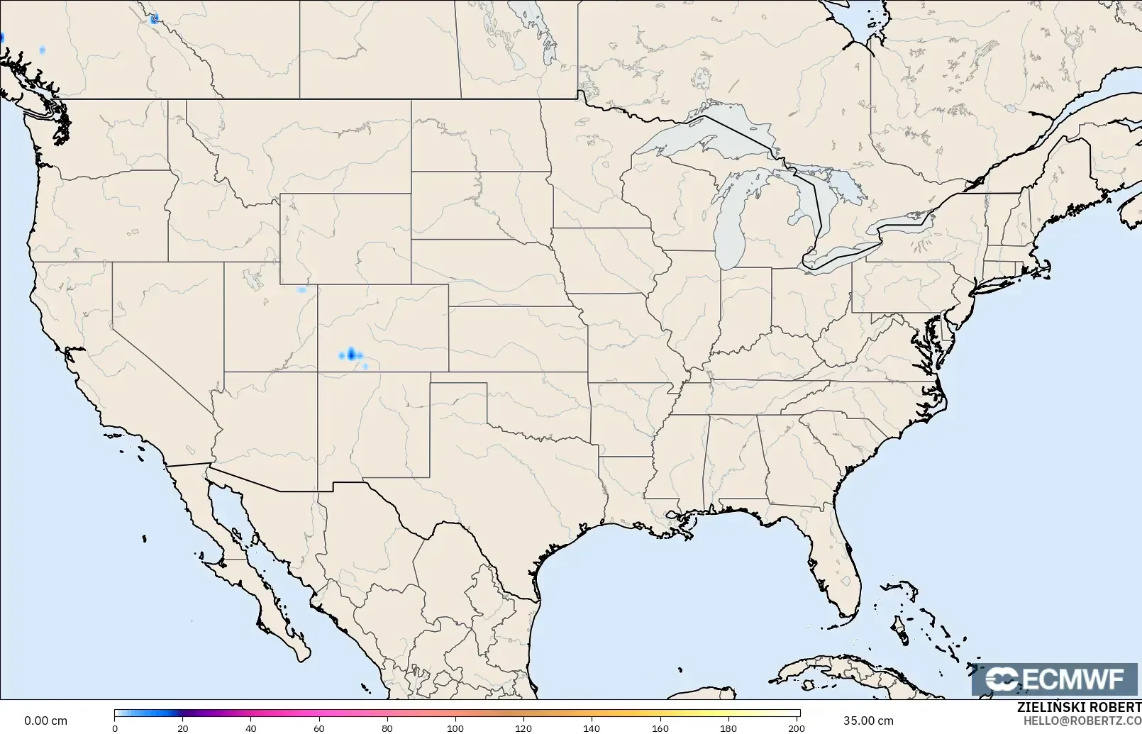 ECMWF IFS 0.25° modelo - United States, Snow Depth