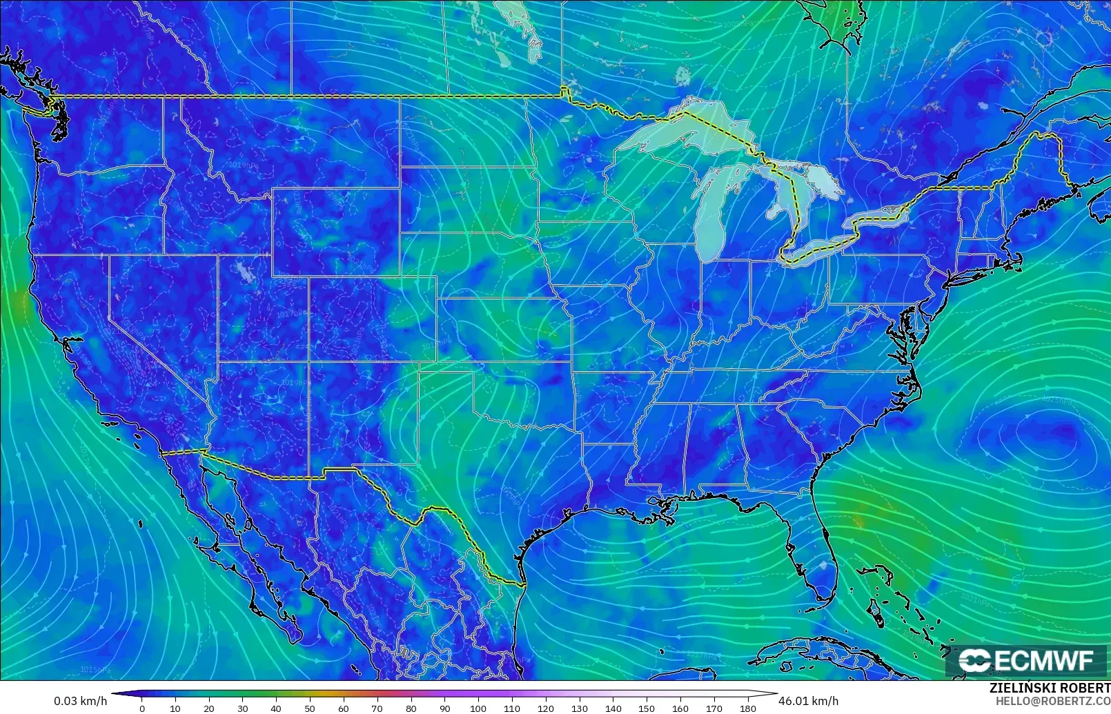 ECMWF IFS 0.25° modelo - United States, Wind at 10m