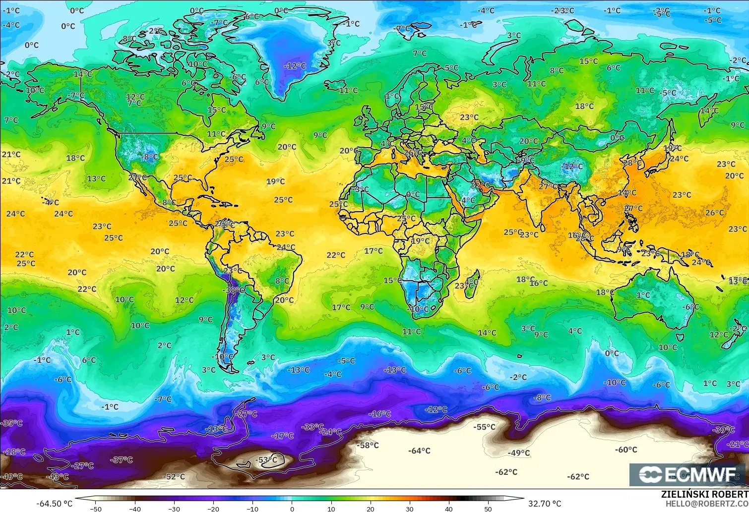ECMWF IFS 0.25° modelo - World, Dewpoint at 2m