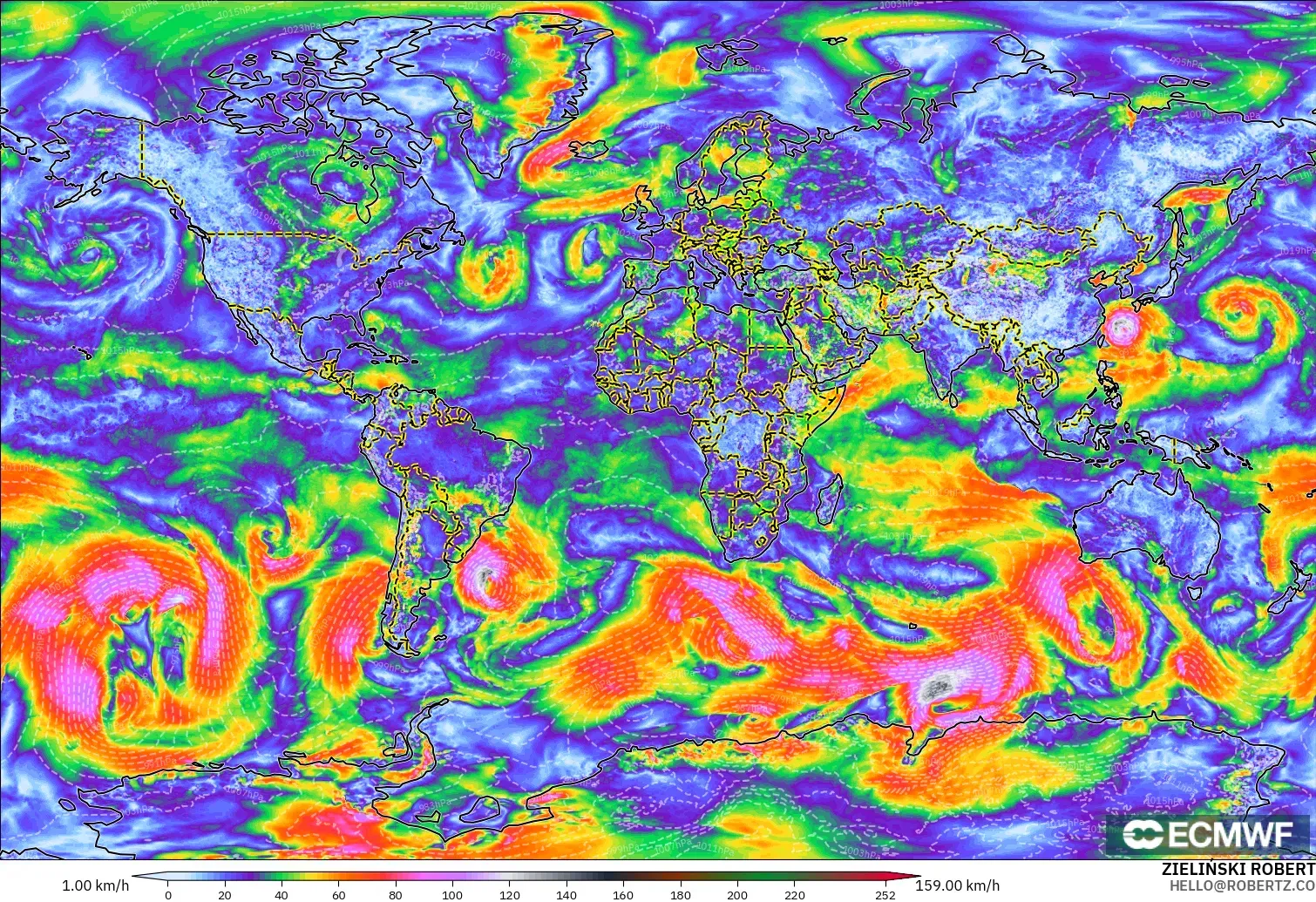 ECMWF IFS 0.25° modelo - World, Wind Gusts Peak