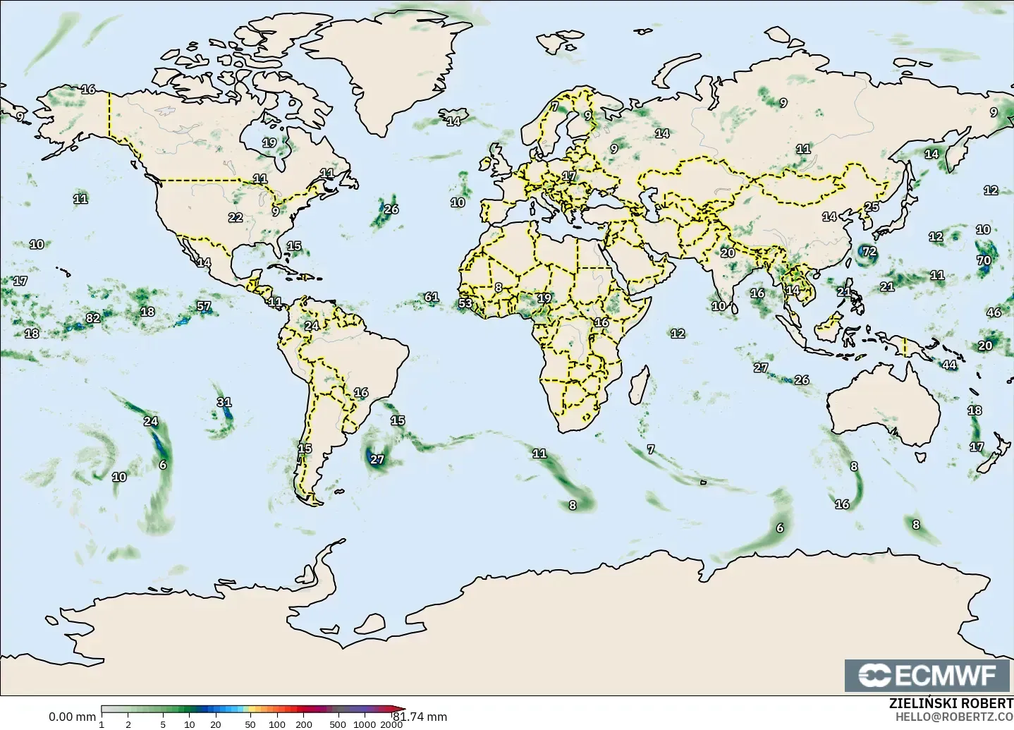 ECMWF IFS 0.25° modelo - World, Precipitation Accumulation