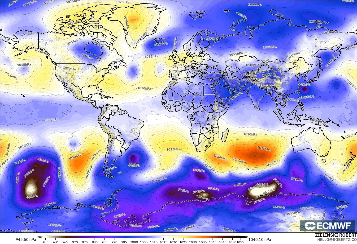 ECMWF IFS 0.25° modelo - World, Pressure