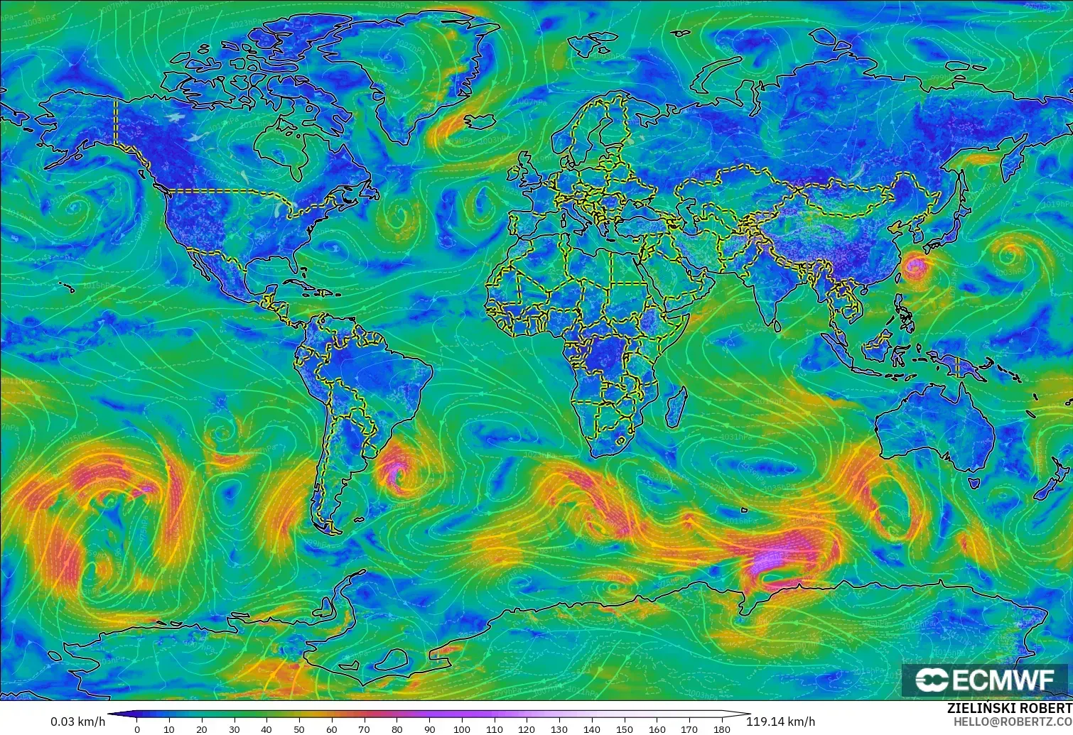ECMWF IFS 0.25° modelo - World, Wind at 10m