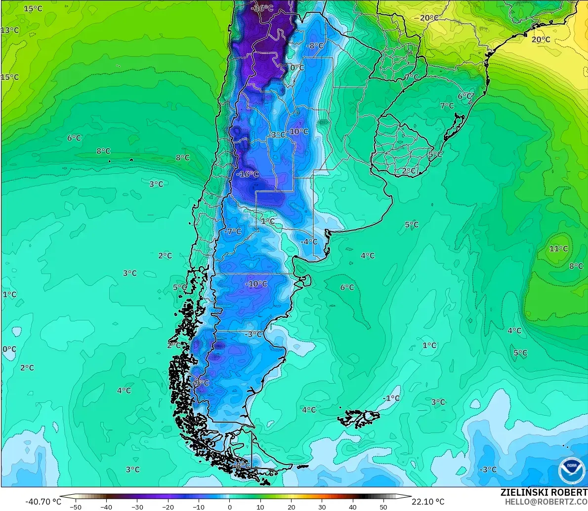 GFS modelo - Argentina, Dewpoint at 2m