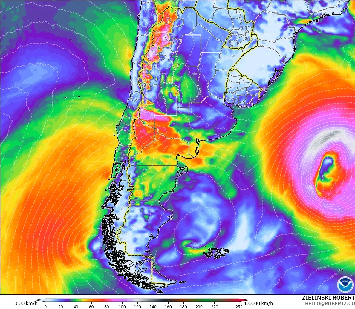 GFS modelo - Argentina, Wind Gusts Peak