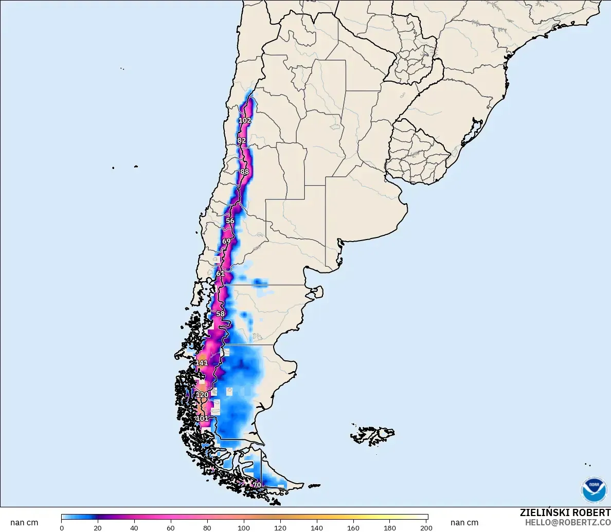 GFS modelo - Argentina, Snow Depth