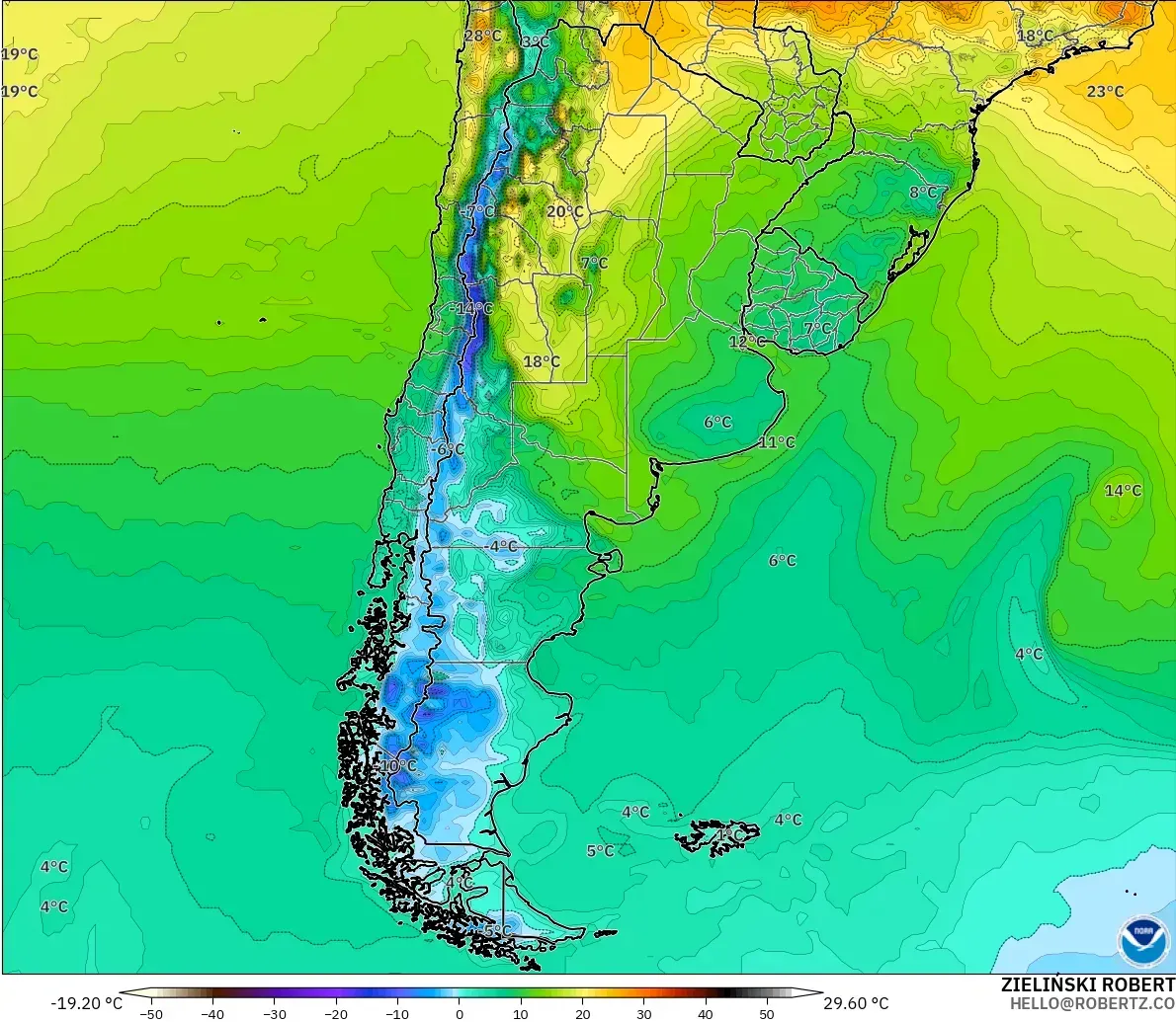 GFS modelo - Argentina, Temperature at 2m