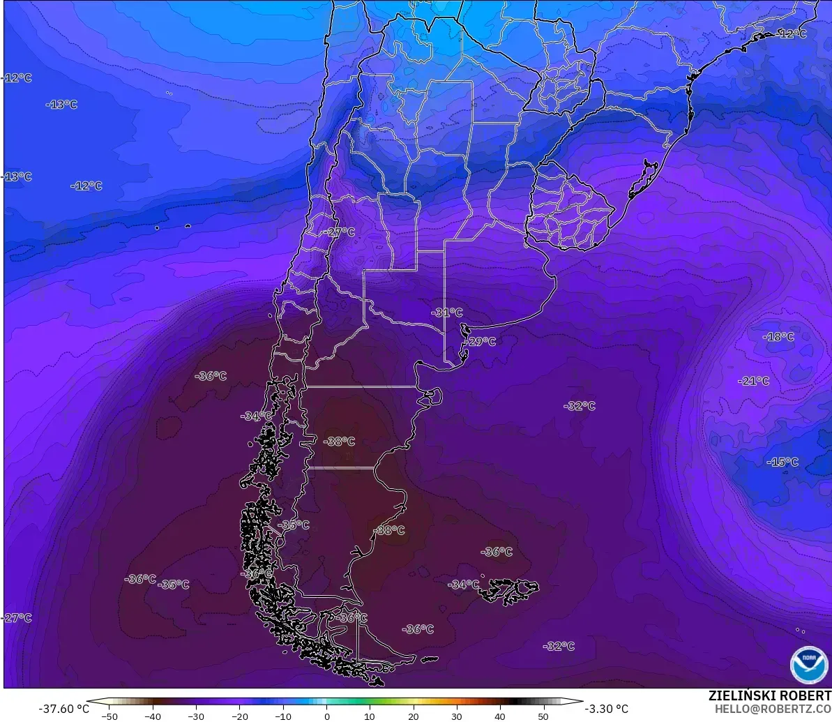 GFS modelo - Argentina, Temperature at 500hPa