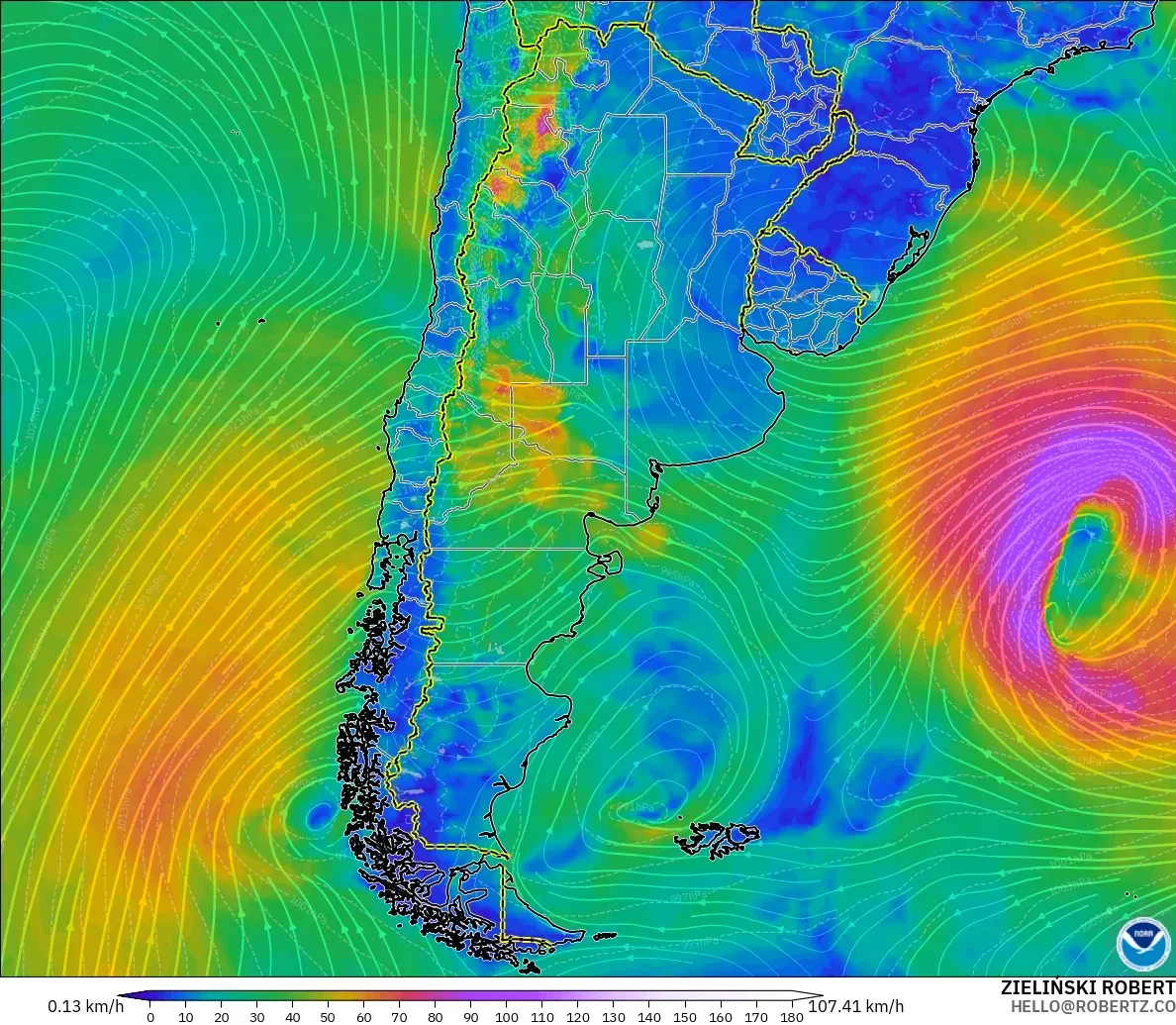GFS modelo - Argentina, Wind at 10m