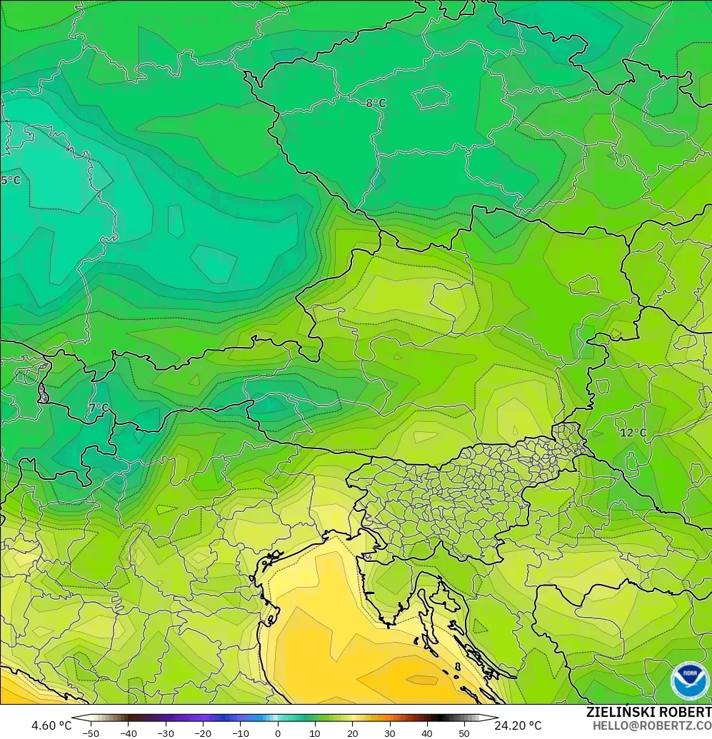 GFS modelo - Austria, Dewpoint at 2m
