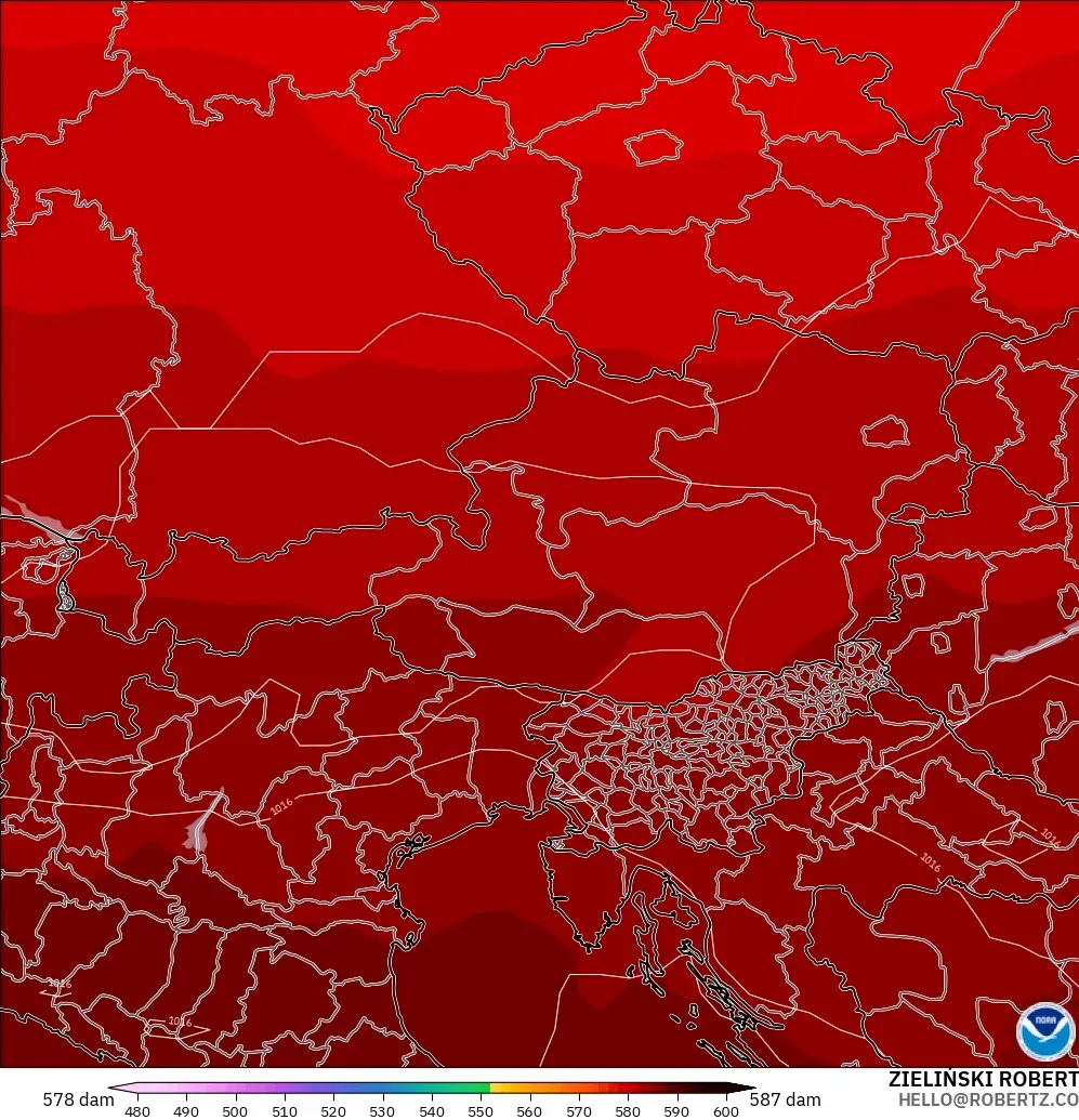 GFS modelo - Austria, Geopotential height at 500hPa