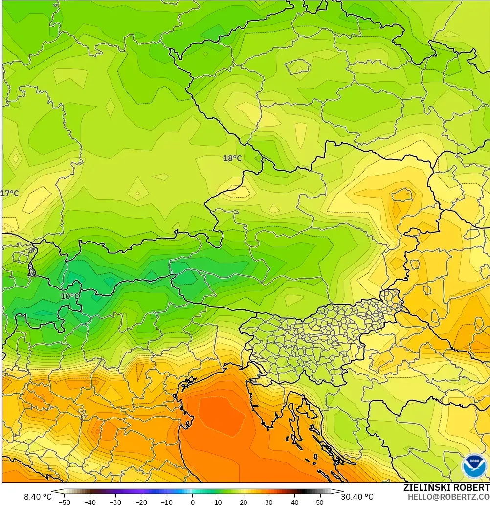 GFS modelo - Austria, Temperature at 2m