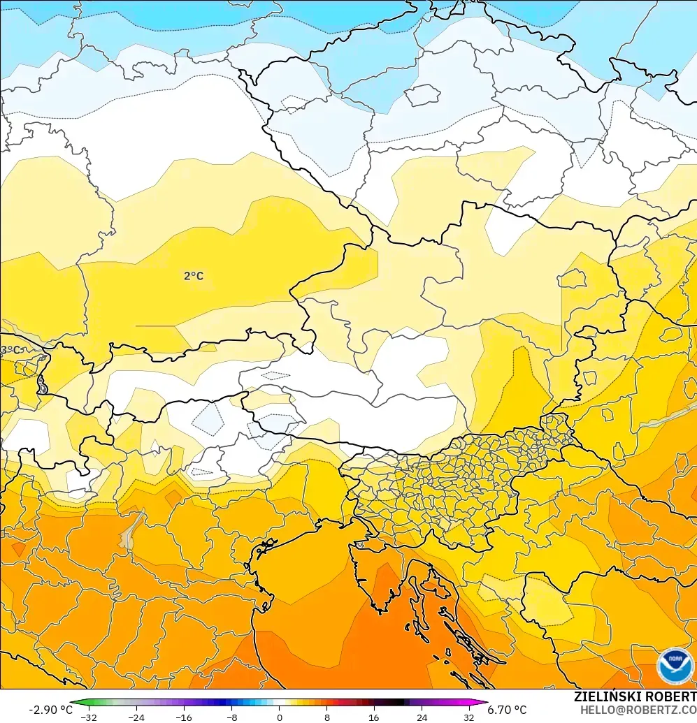 GFS modelo - Austria, Temperature at 850hPa Anomaly