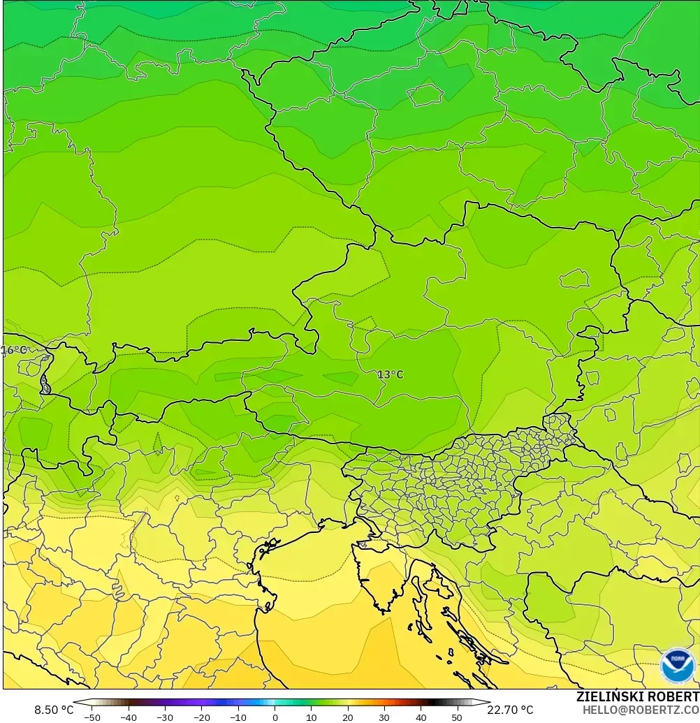 GFS modelo - Austria, Temperature at 850hPa