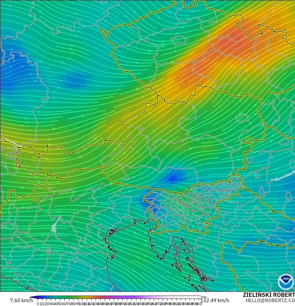 GFS modelo - Austria, Wind at 300hPa (jet stream)