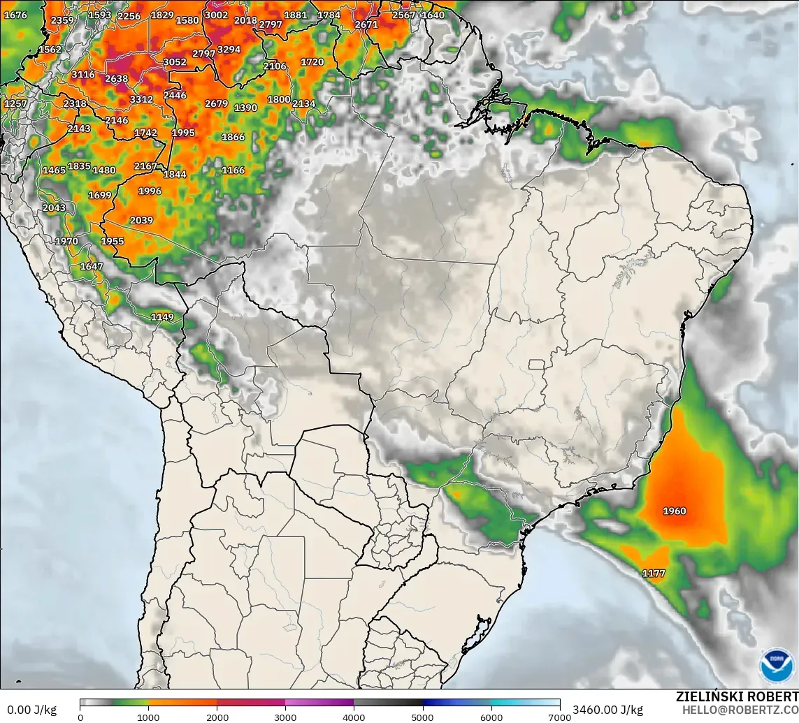 GFS modelo - Brazil, CAPE