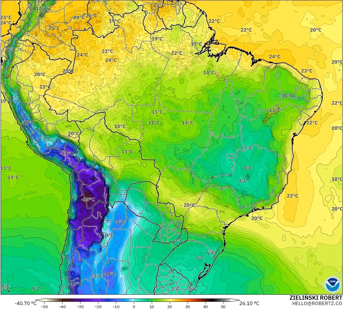 GFS modelo - Brazil, Dewpoint at 2m