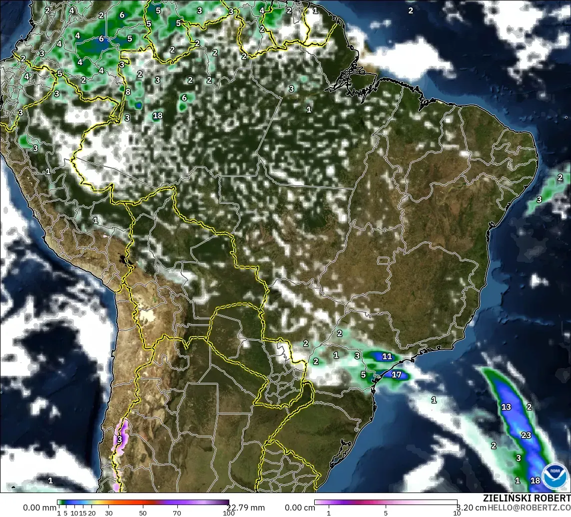 GFS modelo - Brazil, Precipitation, Clouds, and Pressure
