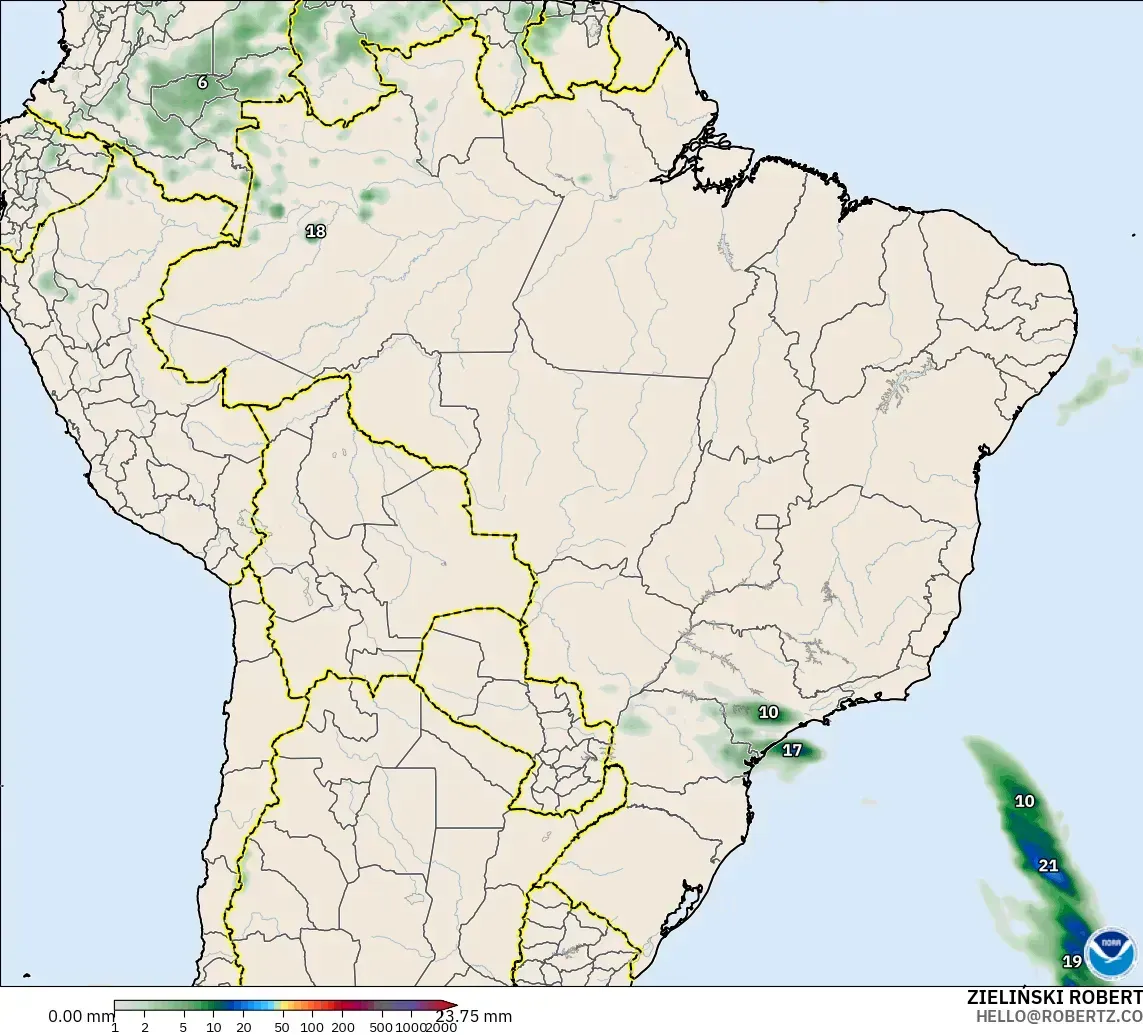 GFS modelo - Brazil, Precipitation Accumulation