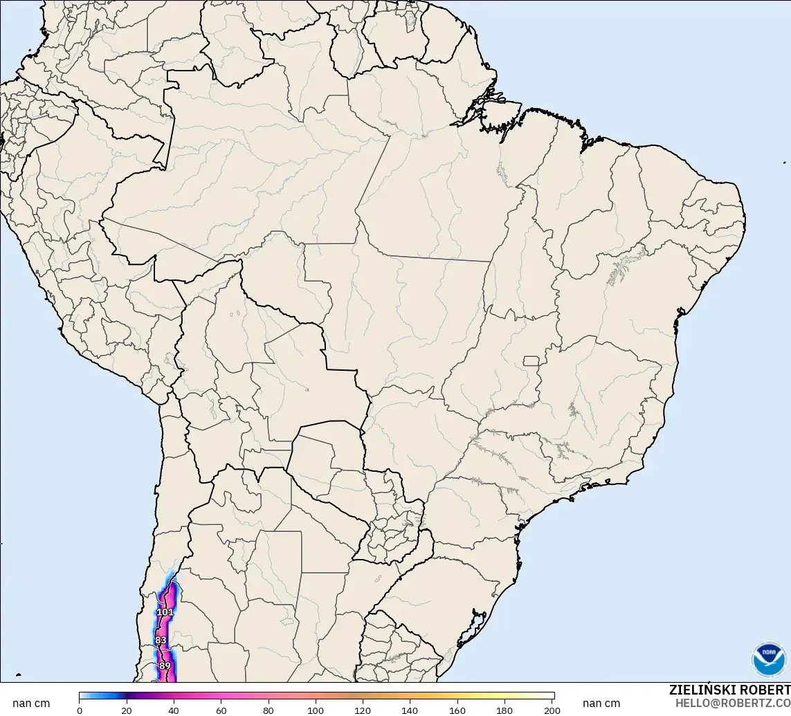 GFS modelo - Brazil, Snow Depth