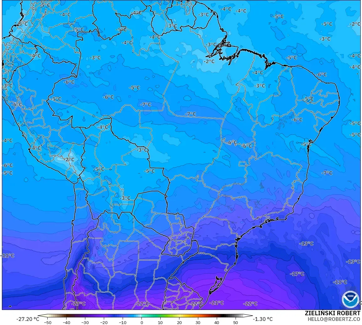GFS modelo - Brazil, Temperature at 500hPa
