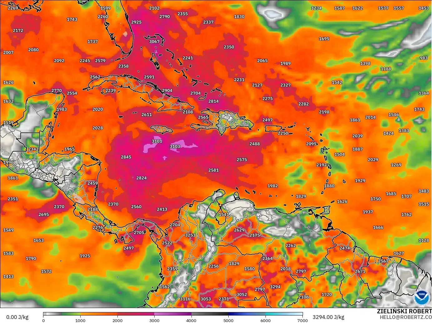 GFS modelo - Caribbean, CAPE