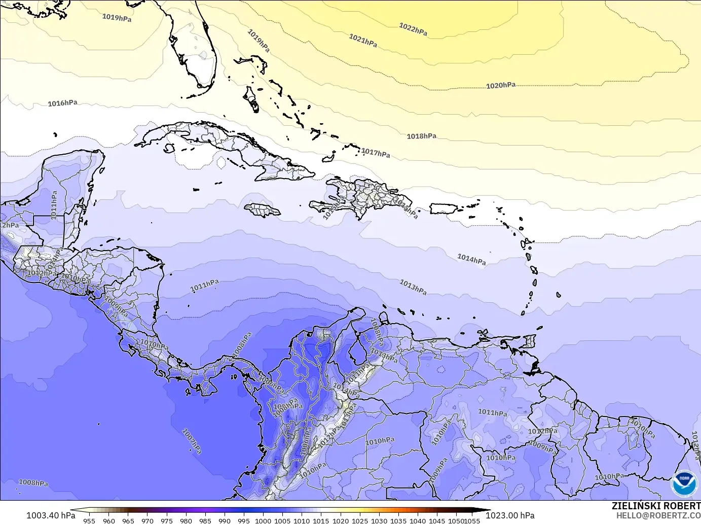 GFS modelo - Caribbean, Pressure