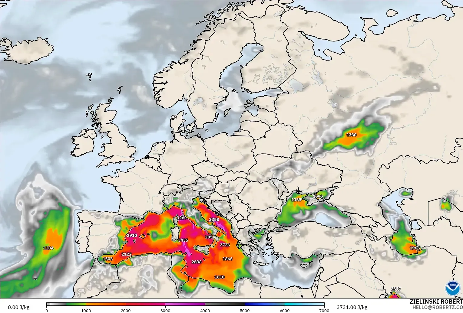 GFS modelo - Europe, CAPE