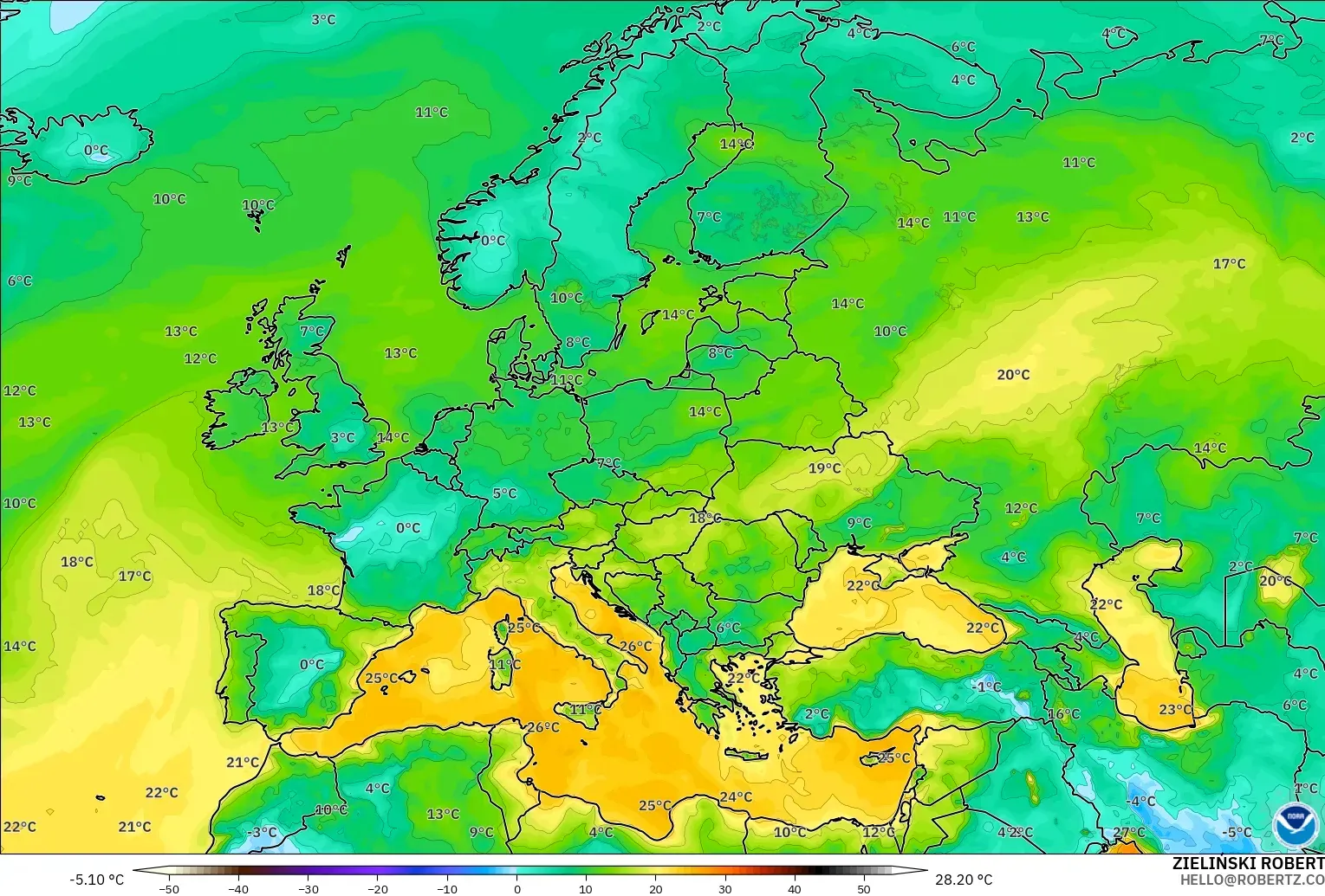 GFS modelo - Europe, Dewpoint at 2m