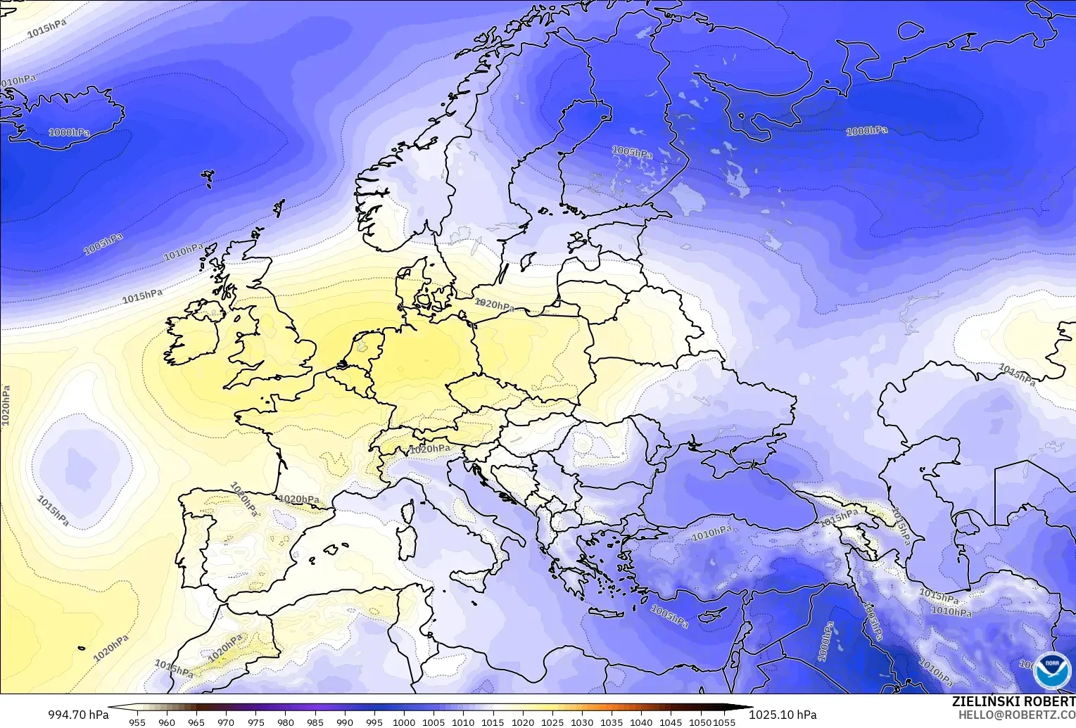 GFS modelo - Europe, Pressure