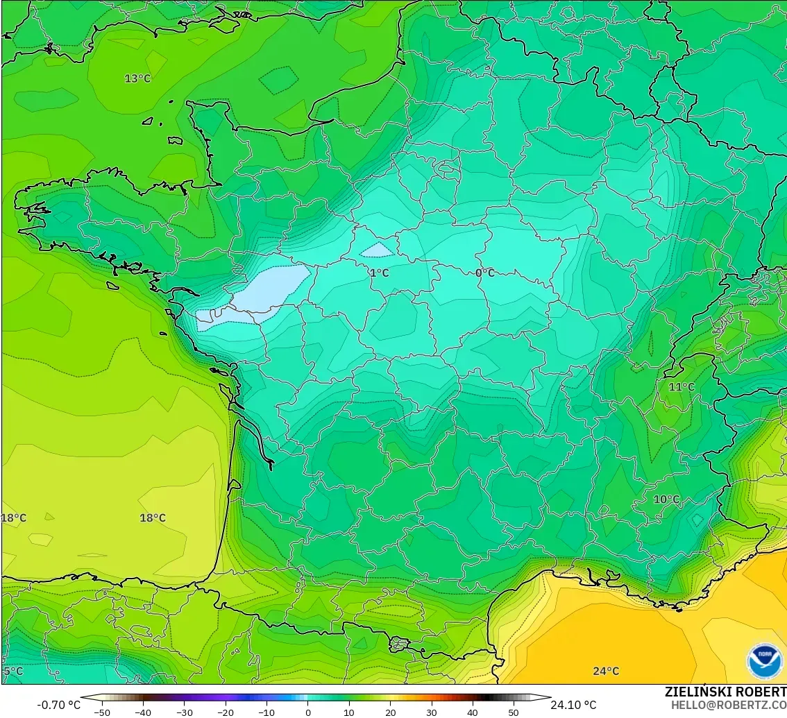 GFS modelo - France, Dewpoint at 2m