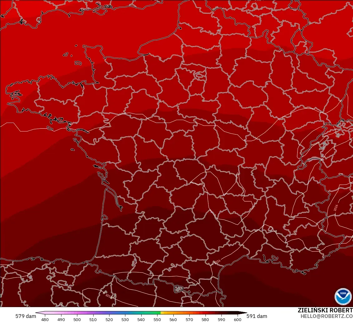 GFS modelo - France, Geopotential height at 500hPa