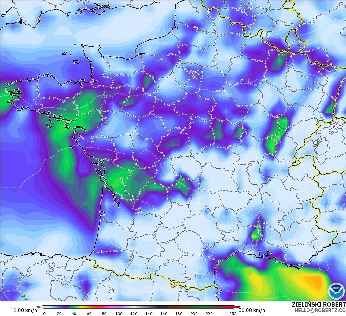 GFS modelo - France, Wind Gusts Peak