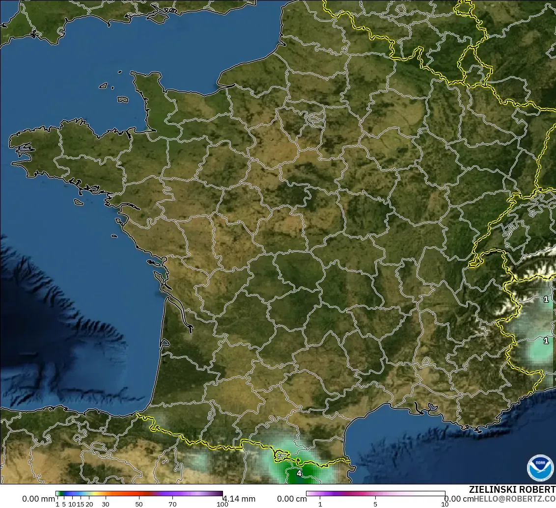 GFS modelo - France, Precipitation, Clouds, and Pressure
