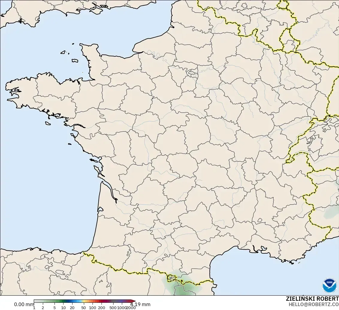 GFS modelo - France, Precipitation Accumulation