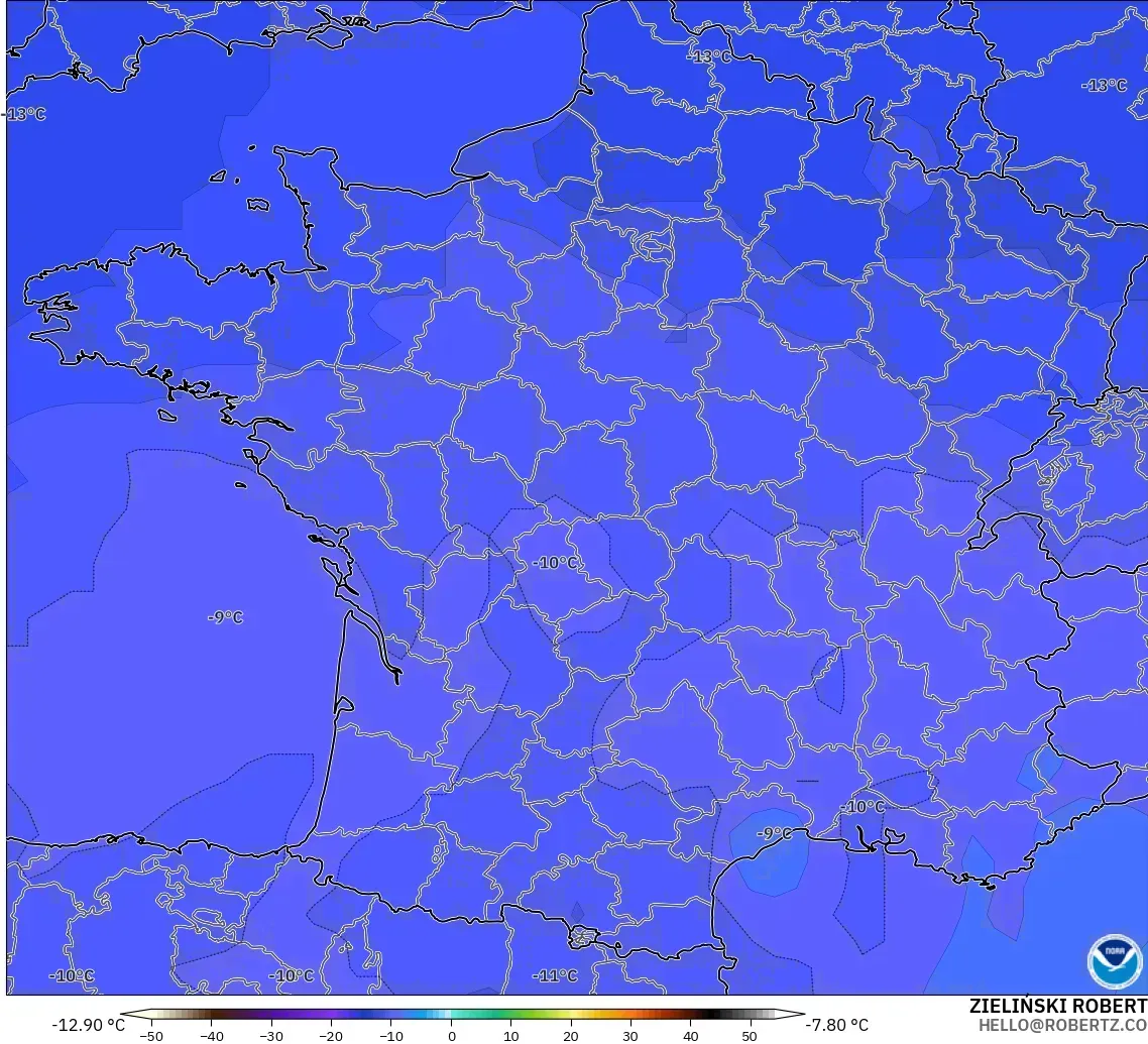 GFS modelo - France, Temperature at 500hPa