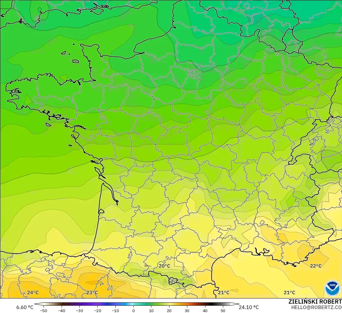 GFS modelo - France, Temperature at 850hPa