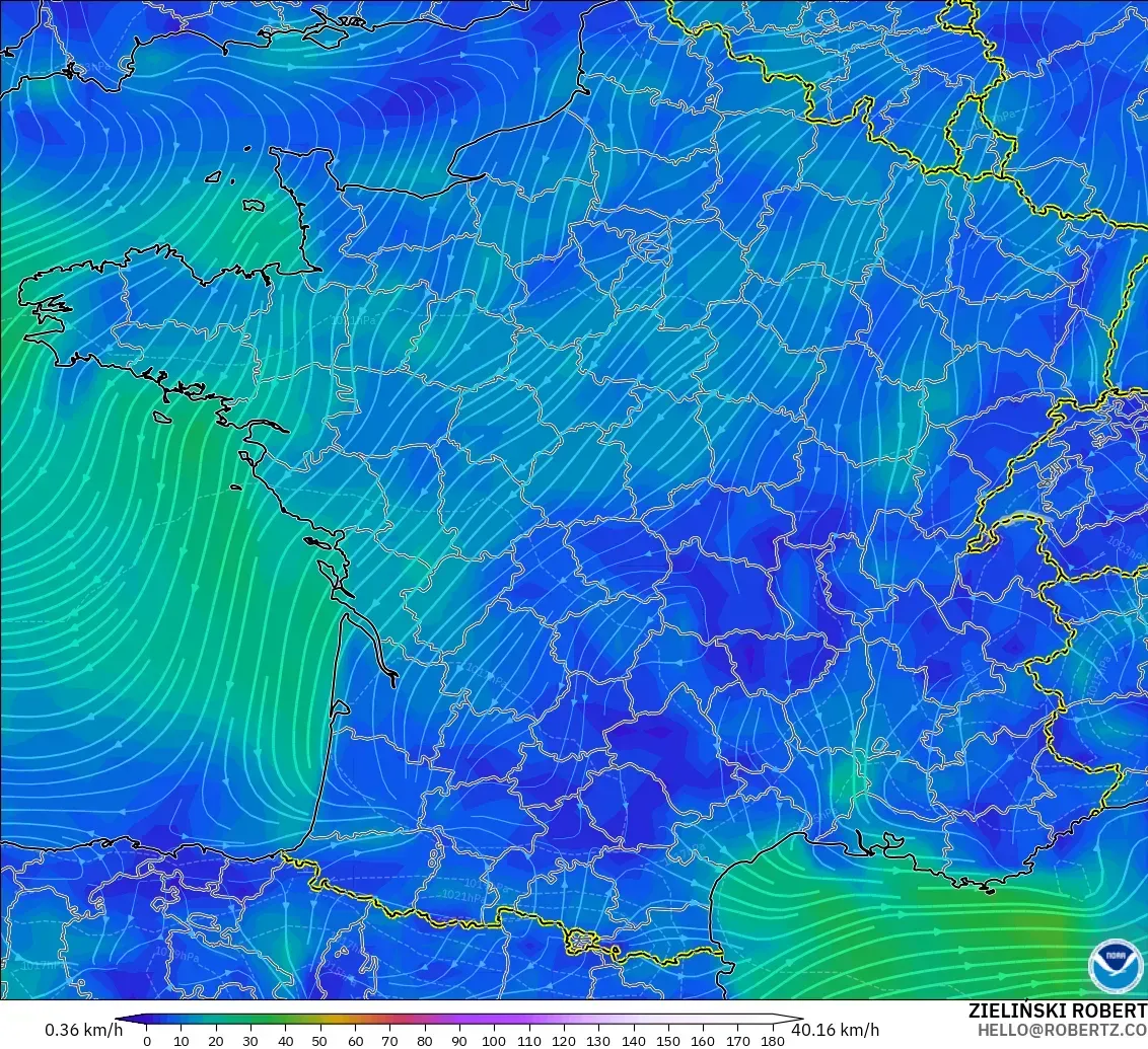 GFS modelo - France, Wind at 10m