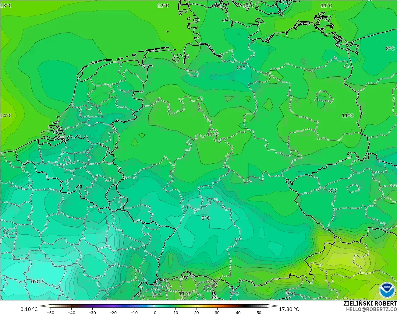 GFS modelo - Germany, Dewpoint at 2m