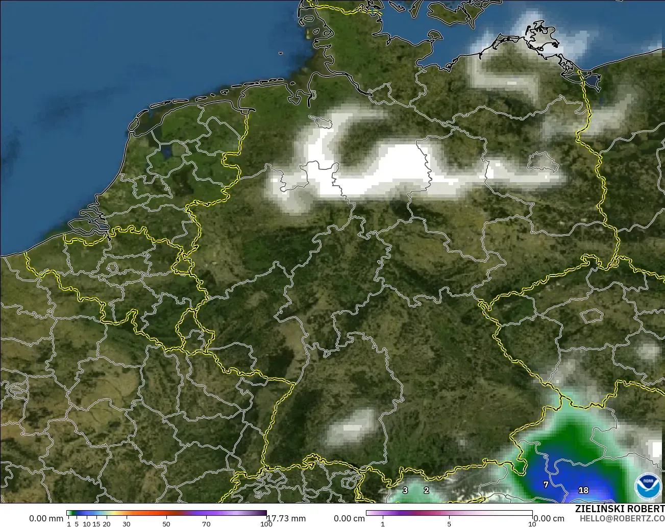 GFS modelo - Germany, Precipitation, Clouds, and Pressure